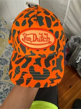 Von Dutch Chris Brown Orange and Black  Camo Strapback Cap